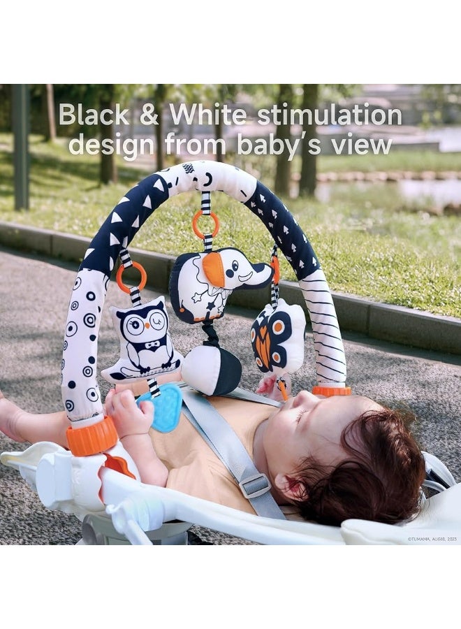 TUMAMA Car Seat Toys for Babies 0-6 Months, Stroller Toys for Infant 0-6 Months, Newborn Sensory Hanging Rattle Arch Toy with Butterfly Elephant Owls,Musical Toy for Baby 6-12 Months