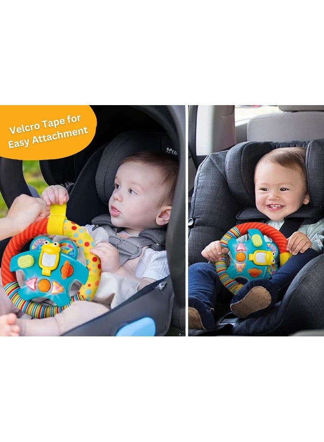 KiddoLab Steering Wheel Toy with Music,Lights,Sounds & Flip Up Mirror - Crib & Stroller Toys with Soft Fabric and Velcro Tap for Easy Attachment. Car Seat Toys for Babies and Toddlers. Ages 3 Months+