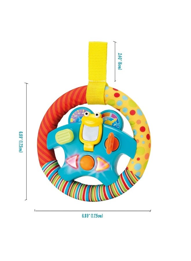 KiddoLab Steering Wheel Toy with Music,Lights,Sounds & Flip Up Mirror - Crib & Stroller Toys with Soft Fabric and Velcro Tap for Easy Attachment. Car Seat Toys for Babies and Toddlers. Ages 3 Months+