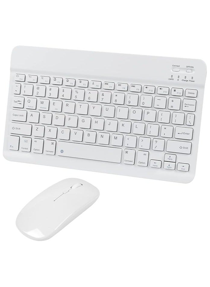 Bluetooth Wireless Keyboard and Mouse Combo,Ultra-Slim Ergonomic Small Rechargeable Bluetooth Keyboard Mouse Set for Apple iPad iPhone Samsung Tablet Phone Android PC Computer Mac Smartphone(White)