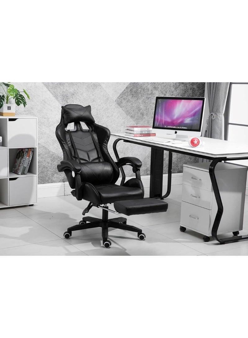 Ergonomic Gaming Chair Heavy Duty Office Throne with Headrest Armrest and Footrest Black