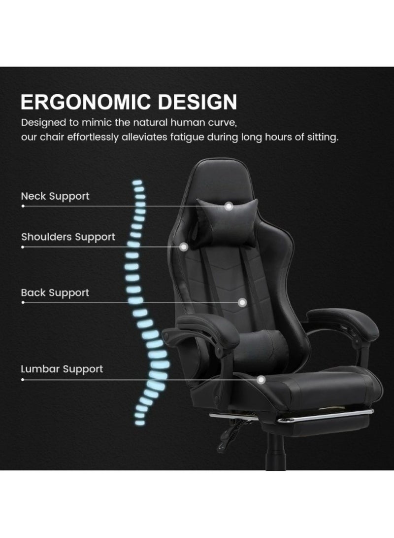 Ergonomic Gaming Chair Heavy Duty Office Throne with Headrest Armrest and Footrest Black
