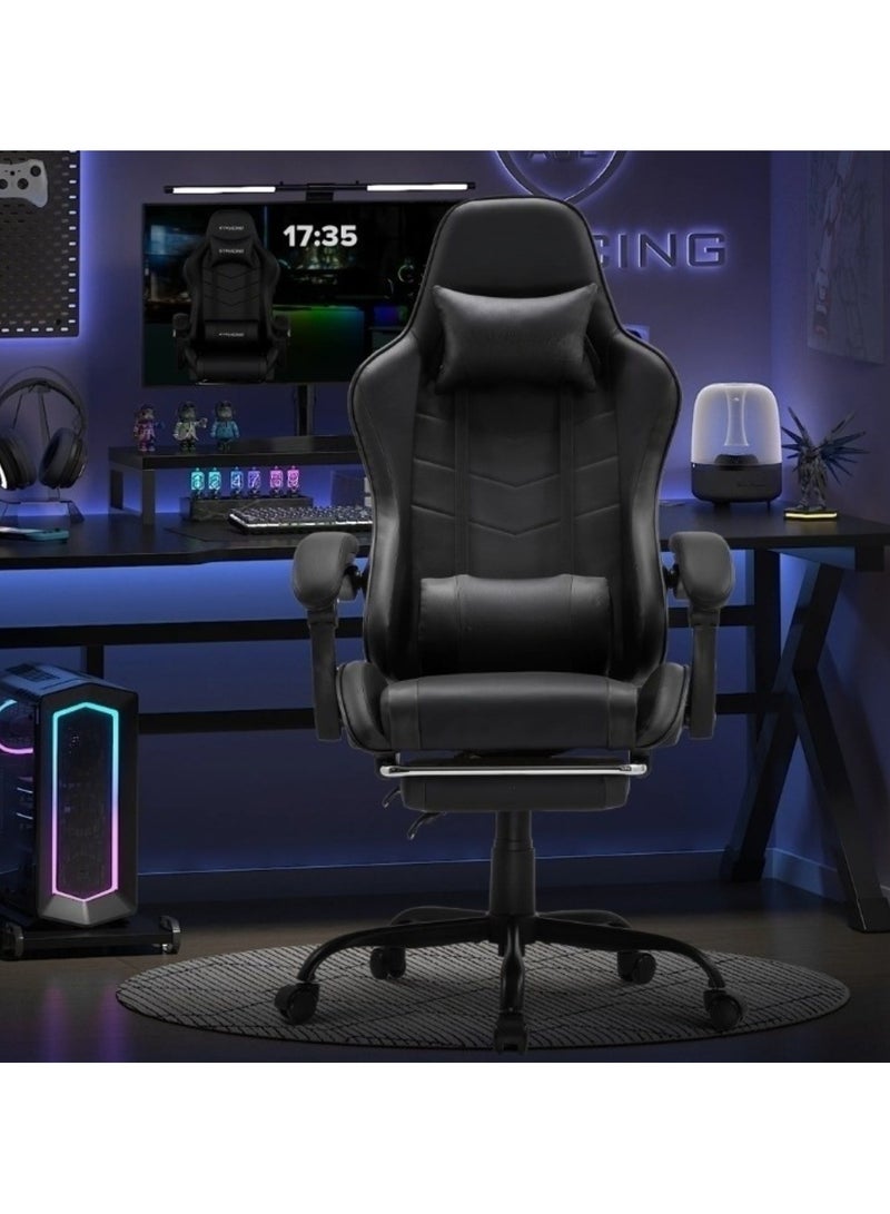 Ergonomic Gaming Chair Heavy Duty Office Throne with Headrest Armrest and Footrest Black