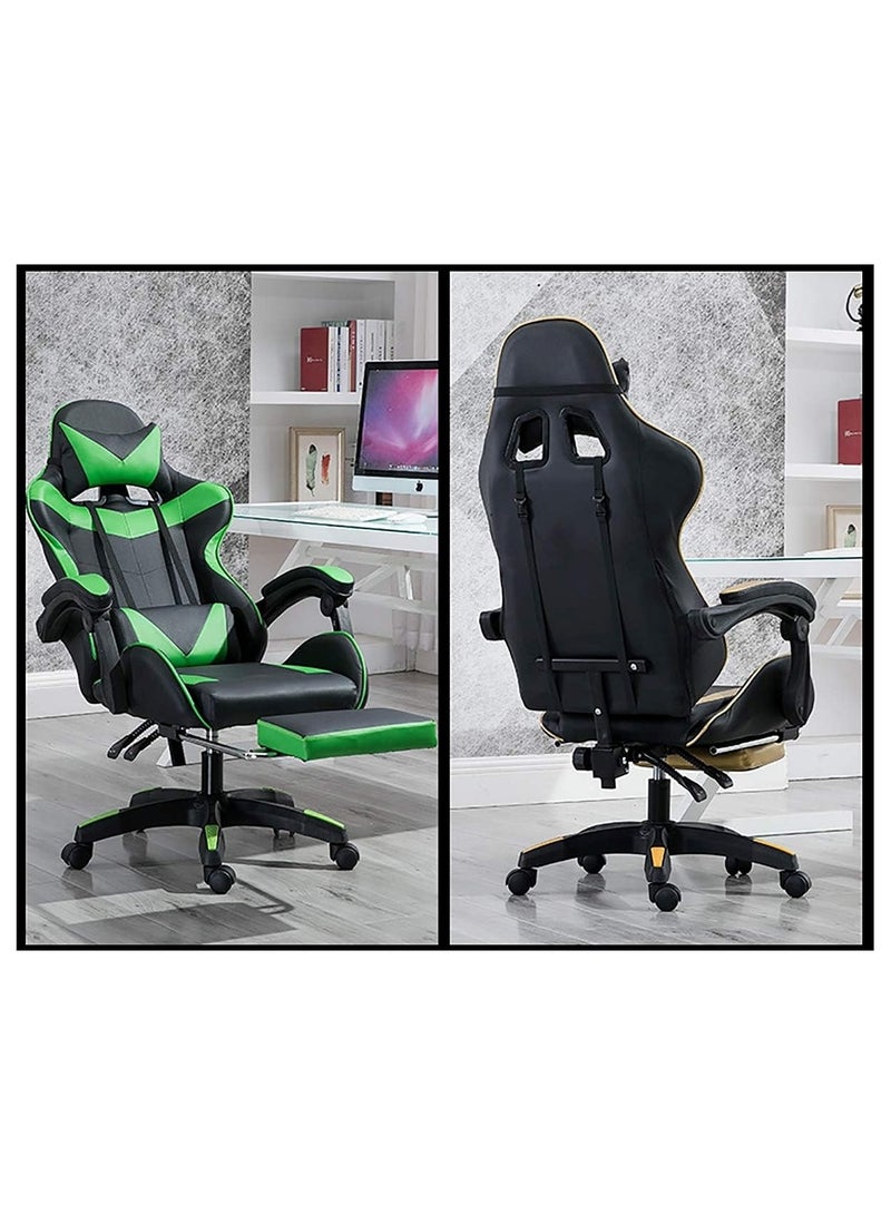 Ergonomic Gaming Chair Heavy Duty Office Throne with Headrest Armrest and Footrest Green