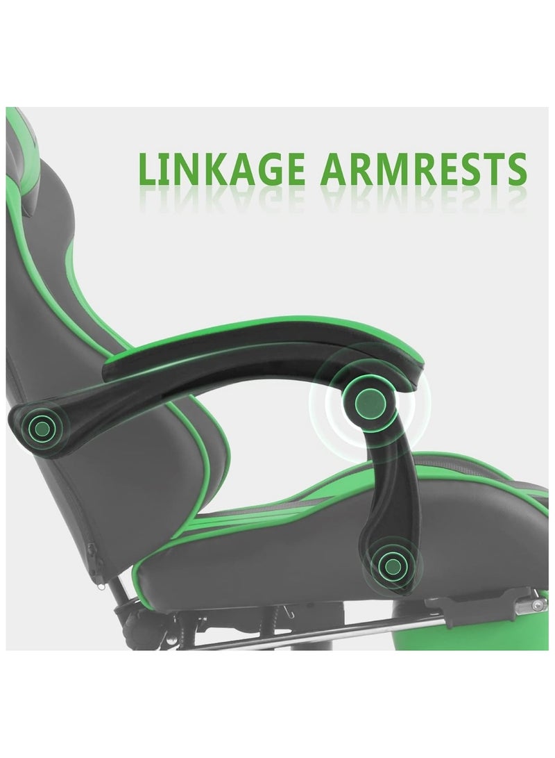 Ergonomic Gaming Chair Heavy Duty Office Throne with Headrest Armrest and Footrest Green