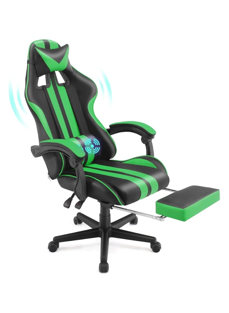 Ergonomic Gaming Chair Heavy Duty Office Throne with Headrest Armrest and Footrest Green