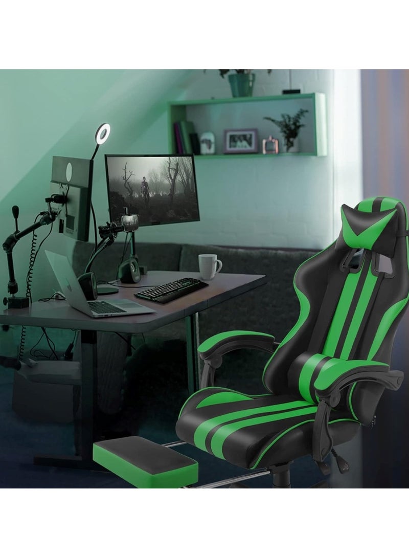 Ergonomic Gaming Chair Heavy Duty Office Throne with Headrest Armrest and Footrest Green