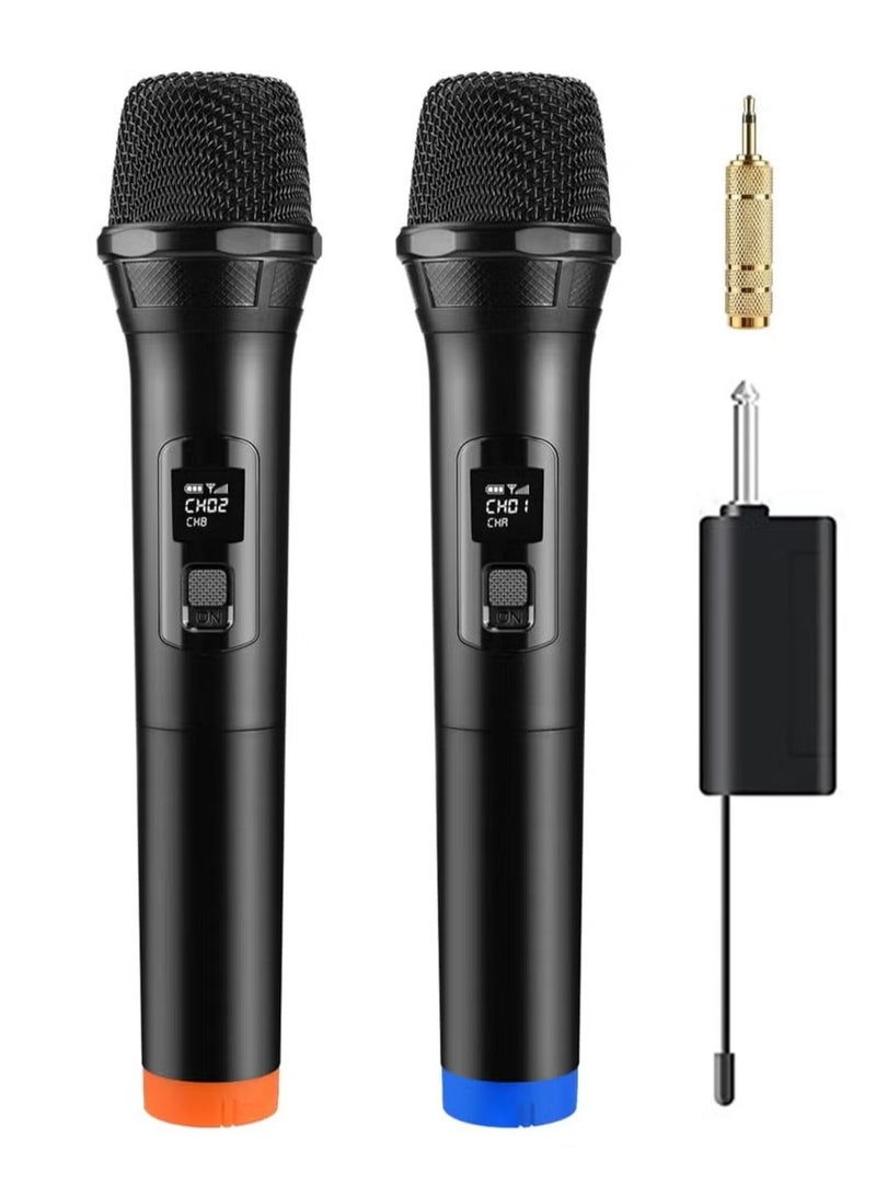 2 pack Wireless Unidirectional Microphone HAndheld Mic With Receiver 1/4 Output For Conference/Weddings/Church/Stage/Party/Karaoke, (Duel Cordless) (Black)