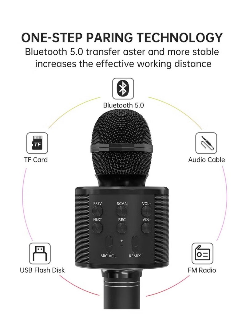 2 Pack Wireless Bluetooth Karaoke Microphone for Kids – Portable Handheld Mic Speaker Machine, Great Gift for All Ages (Black)