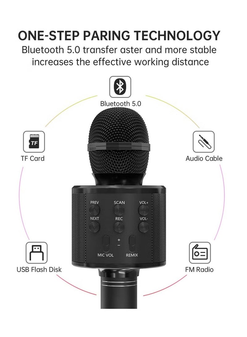 2 Pack Wireless Bluetooth Karaoke Microphone for Kids – Portable Handheld Mic Speaker Machine, Great Gift for All Ages (Black)