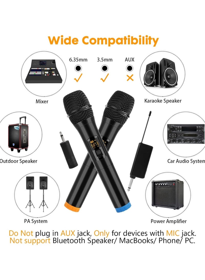 Wireless Microphone, UHF Dual Portable Handheld Dynamic Karaoke Mic with Rechargeable Receiver, Cordless Karaoke System for PA system