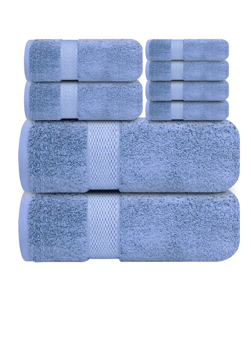 Premium Blue Bath Towels Set - [Pack of 8] 100% Cotton Highly Absorbent 2 Bath Towels, 2 Hand Towels and 4 Washcloths - Luxury Hotel & Spa Quality Bath Towels for Bathroom by Infinitee Xclusives