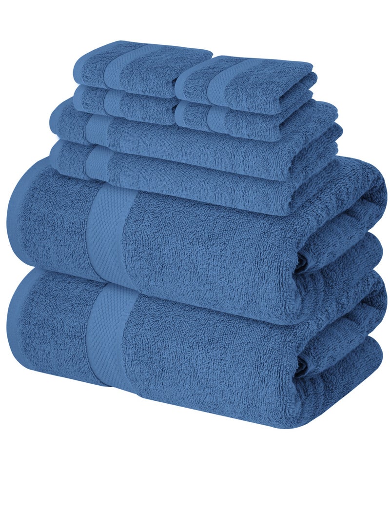 Premium Blue Bath Towels Set - [Pack of 8] 100% Cotton Highly Absorbent 2 Bath Towels, 2 Hand Towels and 4 Washcloths - Luxury Hotel & Spa Quality Bath Towels for Bathroom by Infinitee Xclusives