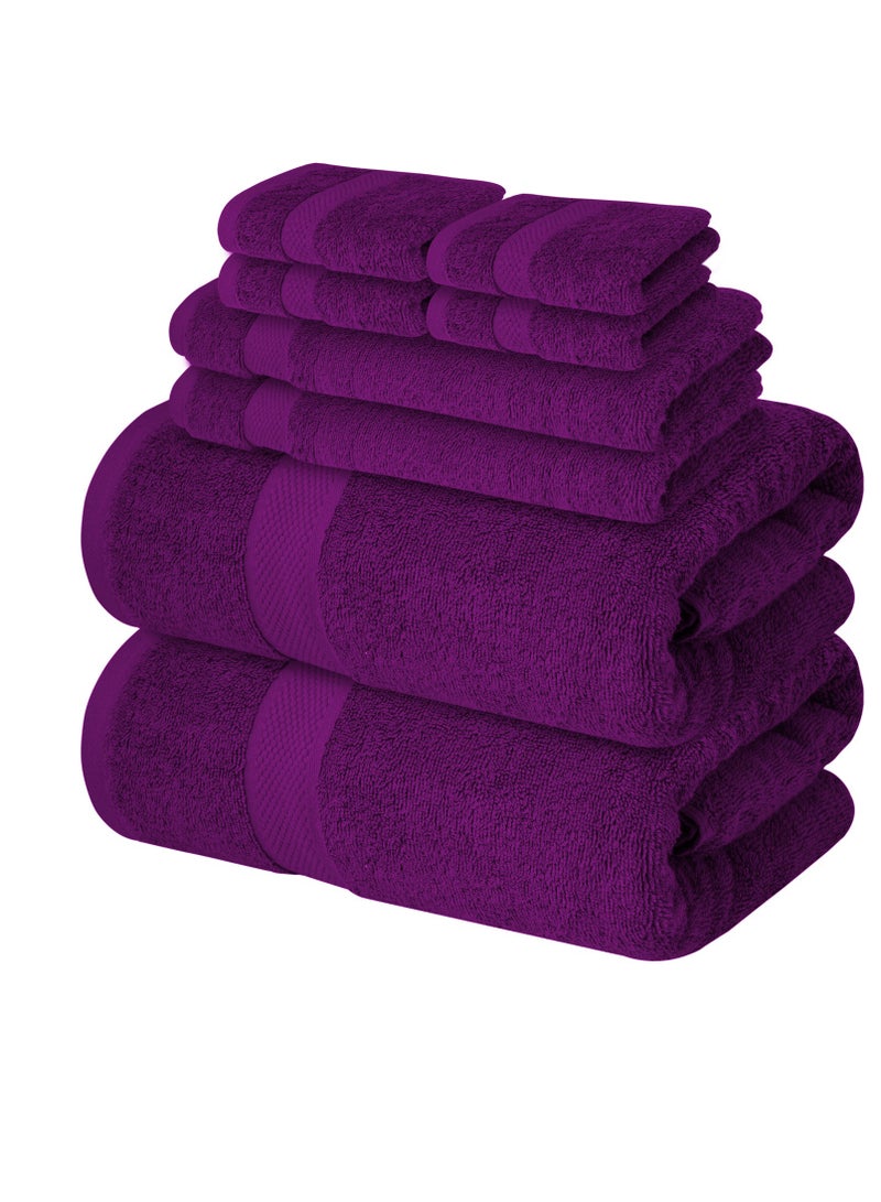 Premium Purple Bath Towels Set - [Pack of 8] 100% Cotton Highly Absorbent 2 Bath Towels, 2 Hand Towels and 4 Washcloths - Luxury Hotel & Spa Quality Bath Towels for Bathroom by Infinitee Xclusives