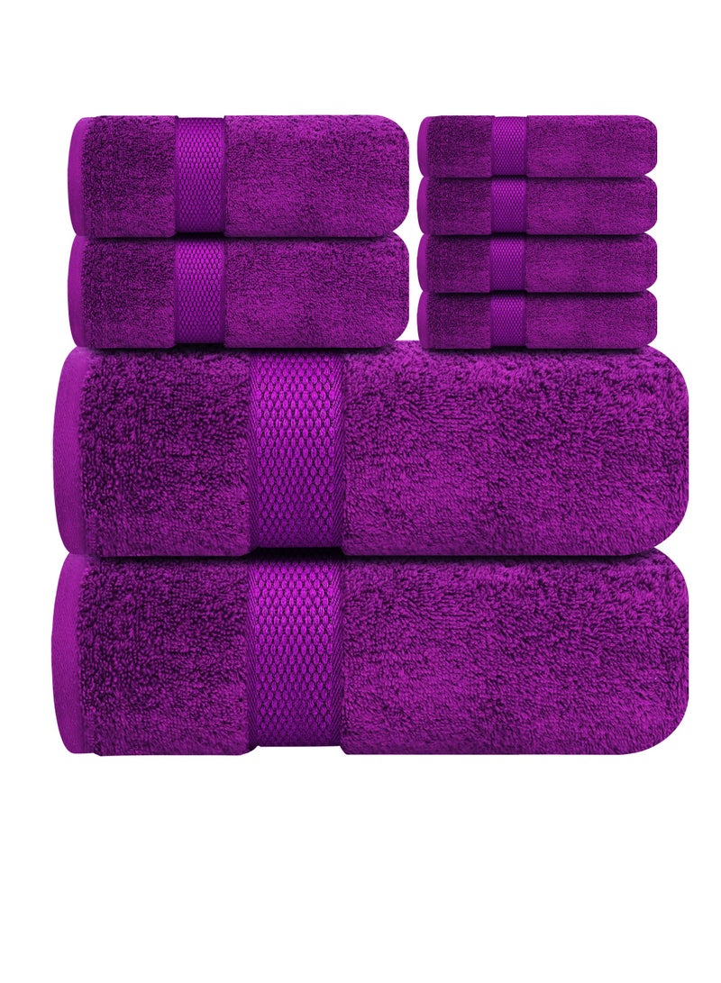 Premium Purple Bath Towels Set - [Pack of 8] 100% Cotton Highly Absorbent 2 Bath Towels, 2 Hand Towels and 4 Washcloths - Luxury Hotel & Spa Quality Bath Towels for Bathroom by Infinitee Xclusives