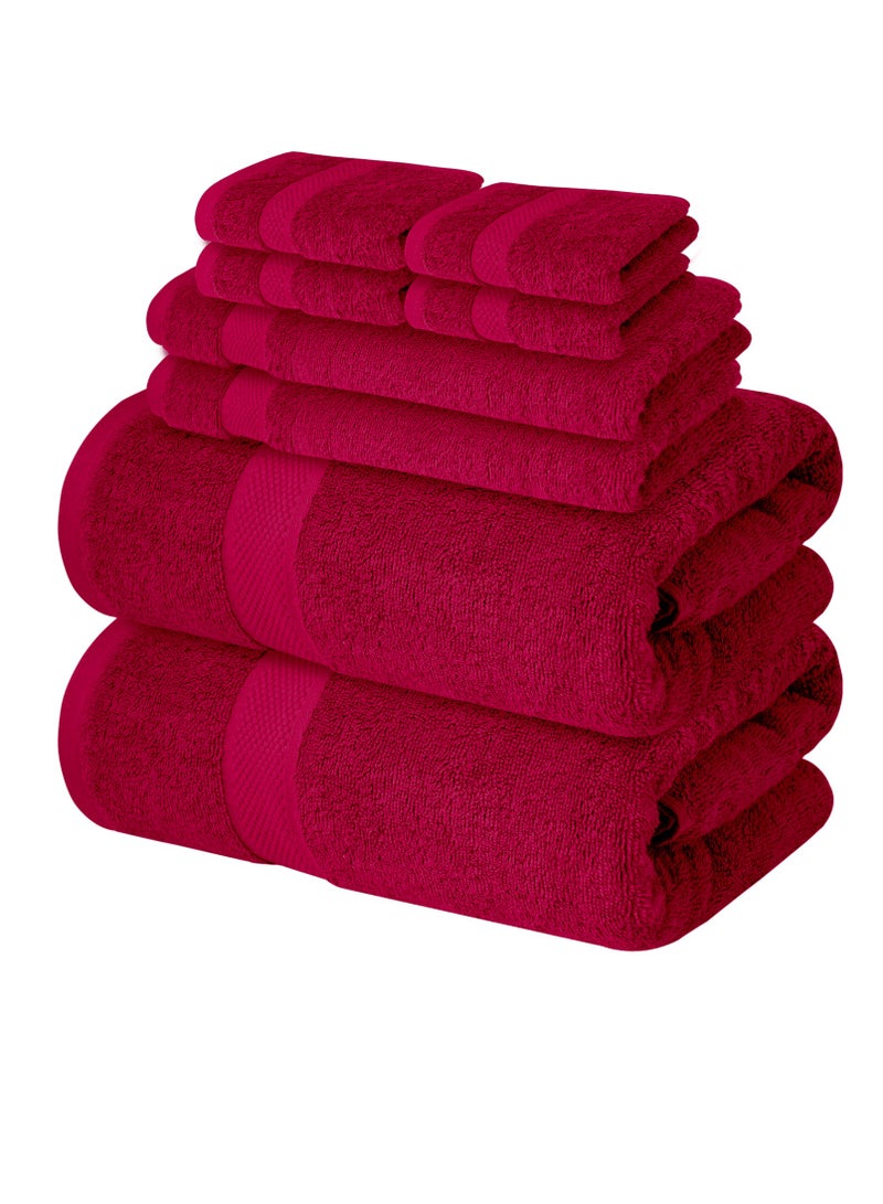 Premium Red Bath Towels Set - [Pack of 8] 100% Cotton Highly Absorbent 2 Bath Towels, 2 Hand Towels and 4 Washcloths - Luxury Hotel & Spa Quality Bath Towels for Bathroom by Infinitee Xclusives