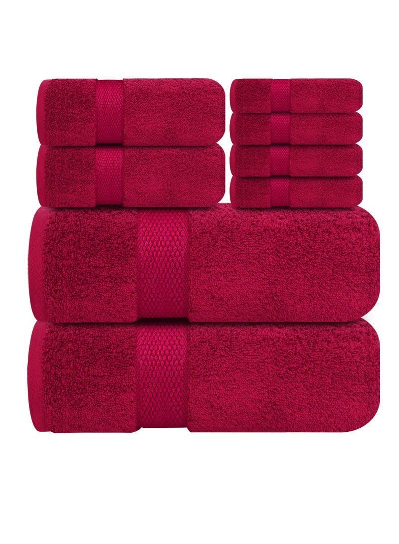 Premium Red Bath Towels Set - [Pack of 8] 100% Cotton Highly Absorbent 2 Bath Towels, 2 Hand Towels and 4 Washcloths - Luxury Hotel & Spa Quality Bath Towels for Bathroom by Infinitee Xclusives