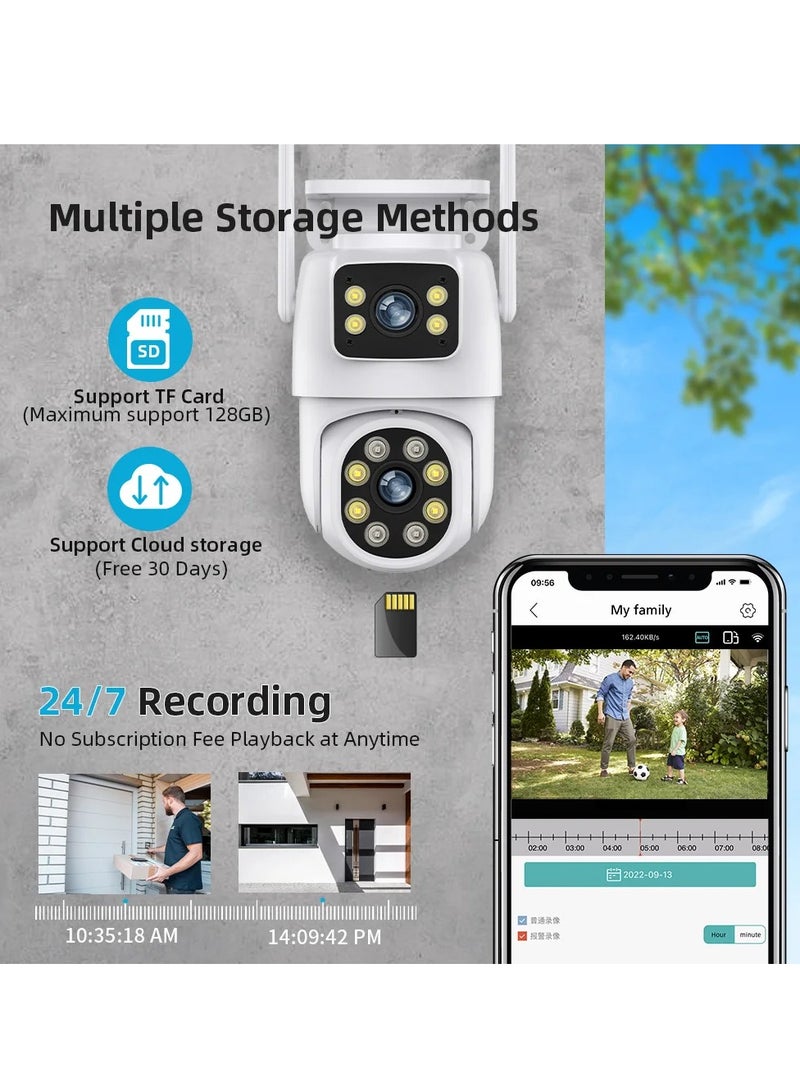 8MP Outdoor Surveillance Camera Dual Lens Dual Screen AI Auto Tracking IP Video Wifi PTZ Camera CCTV Two Way Audio (64G)