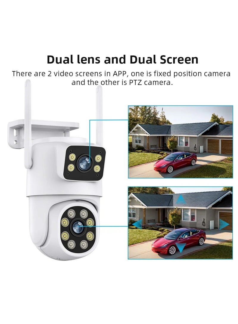 8MP Outdoor Surveillance Camera Dual Lens Dual Screen AI Auto Tracking IP Video Wifi PTZ Camera CCTV Two Way Audio (64G)