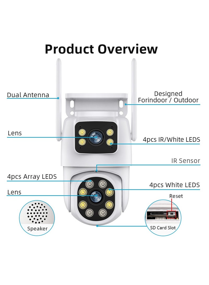 8MP Outdoor Surveillance Camera Dual Lens Dual Screen AI Auto Tracking IP Video Wifi PTZ Camera CCTV Two Way Audio (64G)