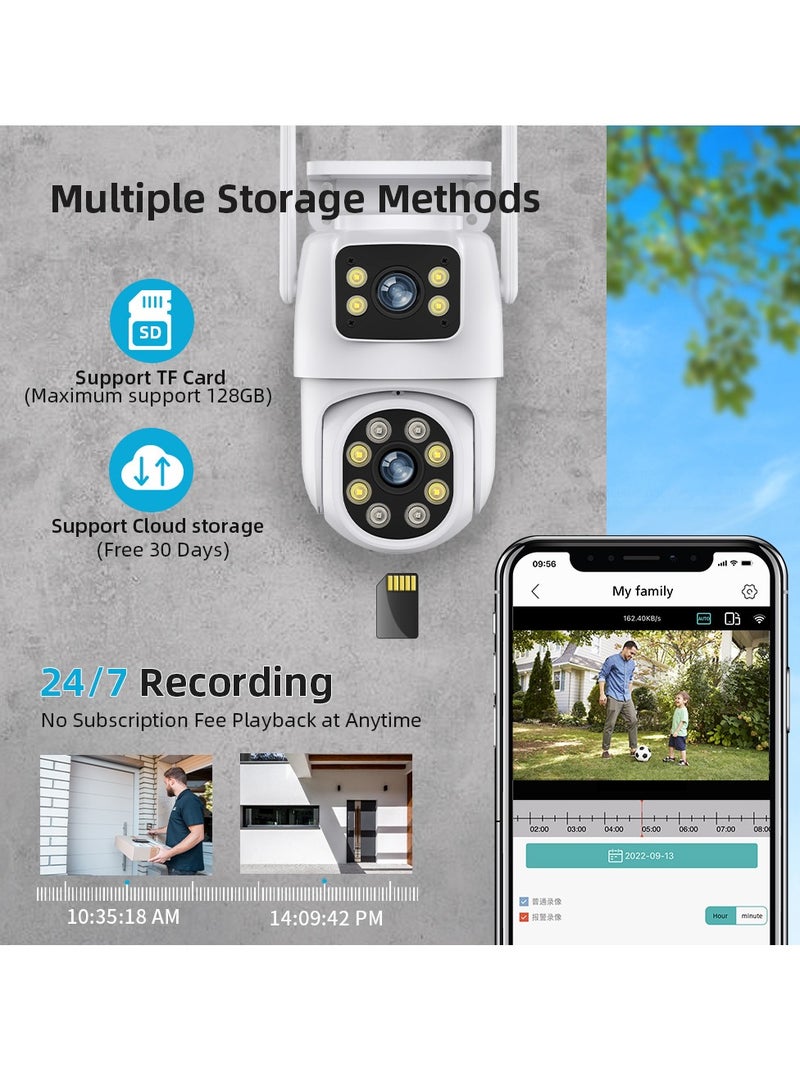 8MP Outdoor Surveillance Camera Dual Lens Dual Screen AI Auto Tracking IP Video Wifi PTZ Camera CCTV Two Way Audio (64G)
