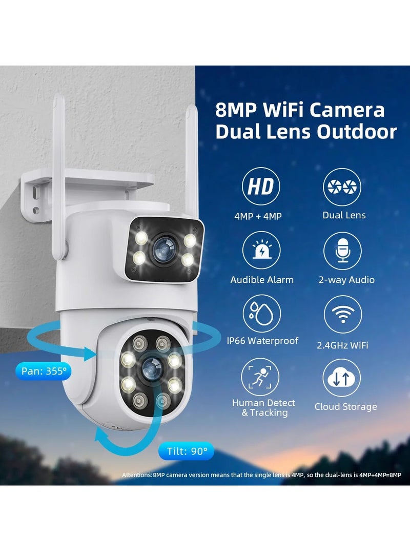 8MP Outdoor Surveillance Camera Dual Lens Dual Screen AI Auto Tracking IP Video Wifi PTZ Camera CCTV Two Way Audio (64G)