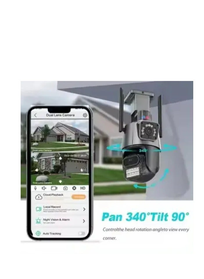 4K Security Camera Outdoor, Dual Lens PTZ Wireless Outside Cameras for Home Security, IP66 Waterproof, AI Tracking, Light Alarm, Color Night, 2-Way Talk, 24/7 Record,SD/Cloud