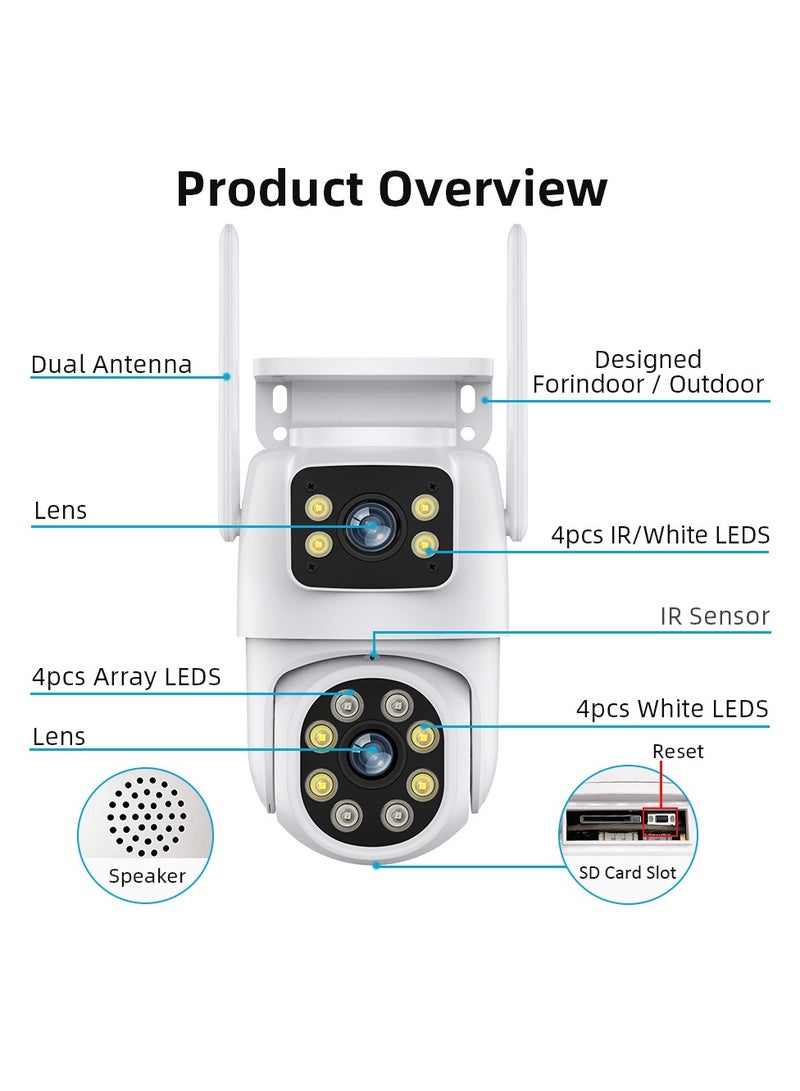 8MP Outdoor Surveillance Camera Dual Lens Dual Screen AI Auto Tracking IP Video Wifi PTZ Camera CCTV Two Way Audio (32G)