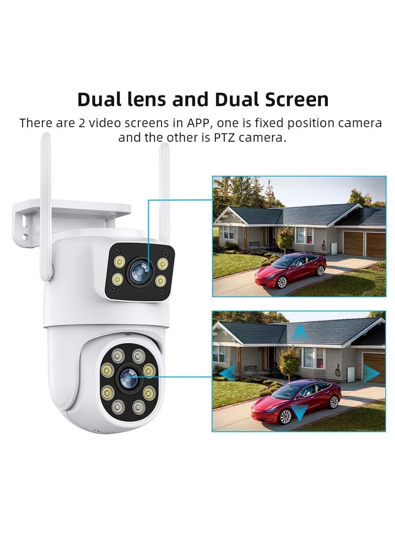 8MP Outdoor Surveillance Camera Dual Lens Dual Screen AI Auto Tracking IP Video Wifi PTZ Camera CCTV Two Way Audio (32G)