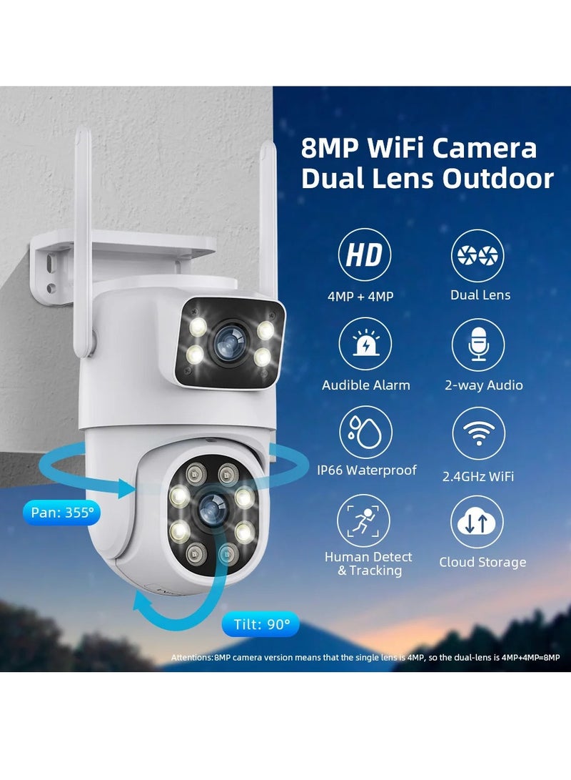 8MP Outdoor Surveillance Camera Dual Lens Dual Screen AI Auto Tracking IP Video Wifi PTZ Camera CCTV Two Way Audio (32G)