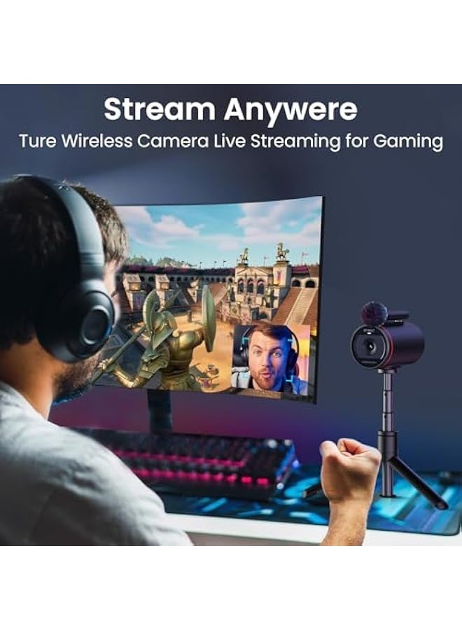 Streamcam One Wireless Streaming Camera, 1080P HD Webcam with Sony Sensor, Multi-cam support, 1 Detachable Mic & 2 Built-in Noise Reduction Mics, 8H Streaming Battery for Youtube/Twitch/Facebook