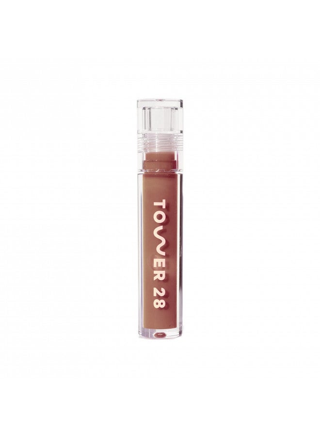 Tower 28 ShineOn Milky Lip Jelly, ALMOND | Non-Sticky, Vegan Lip Gloss in Milky Chocolate | Apricot and Raspberry Seed Oil | Moisturizing, Clean, Cruelty Free