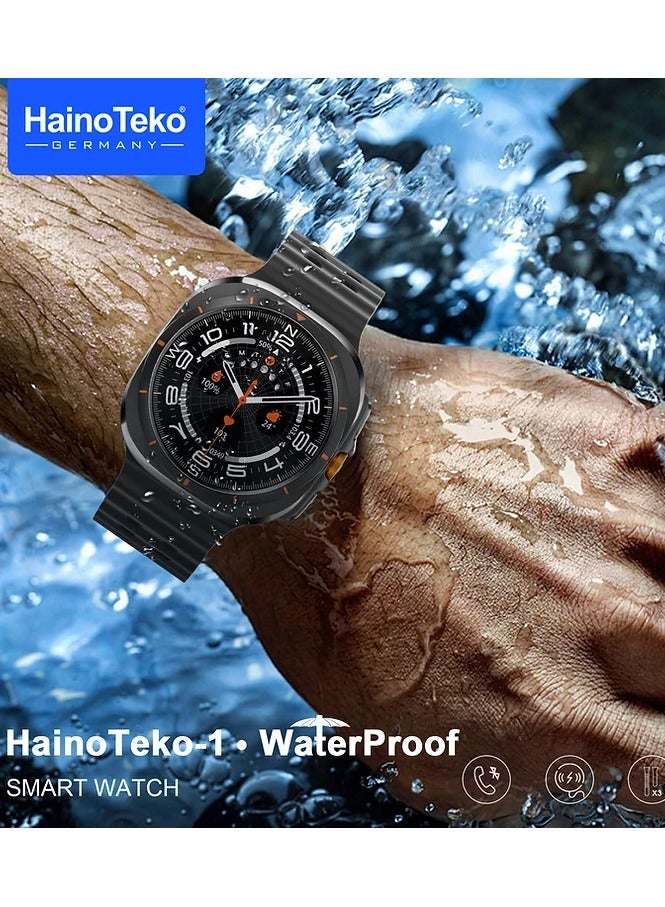 1 Ultra Waterproof Smartwatch With AMOLED Display and 3 Pair Straps For Men Silver