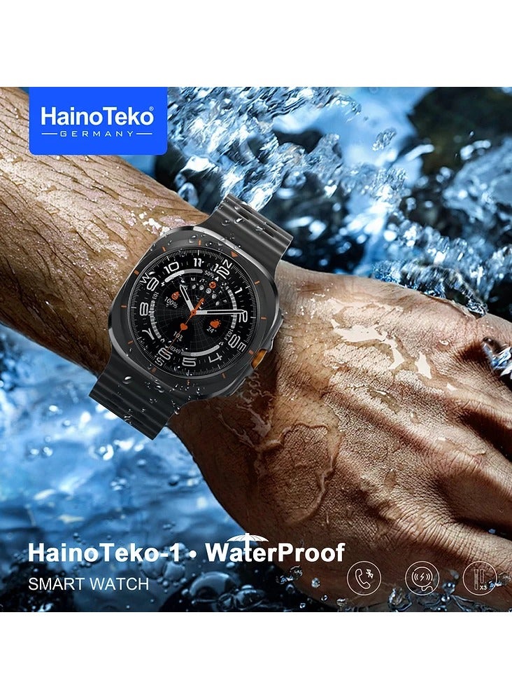 1 Ultra Waterproof Smartwatch With AMOLED Display and 3 Pair Straps For Men Black