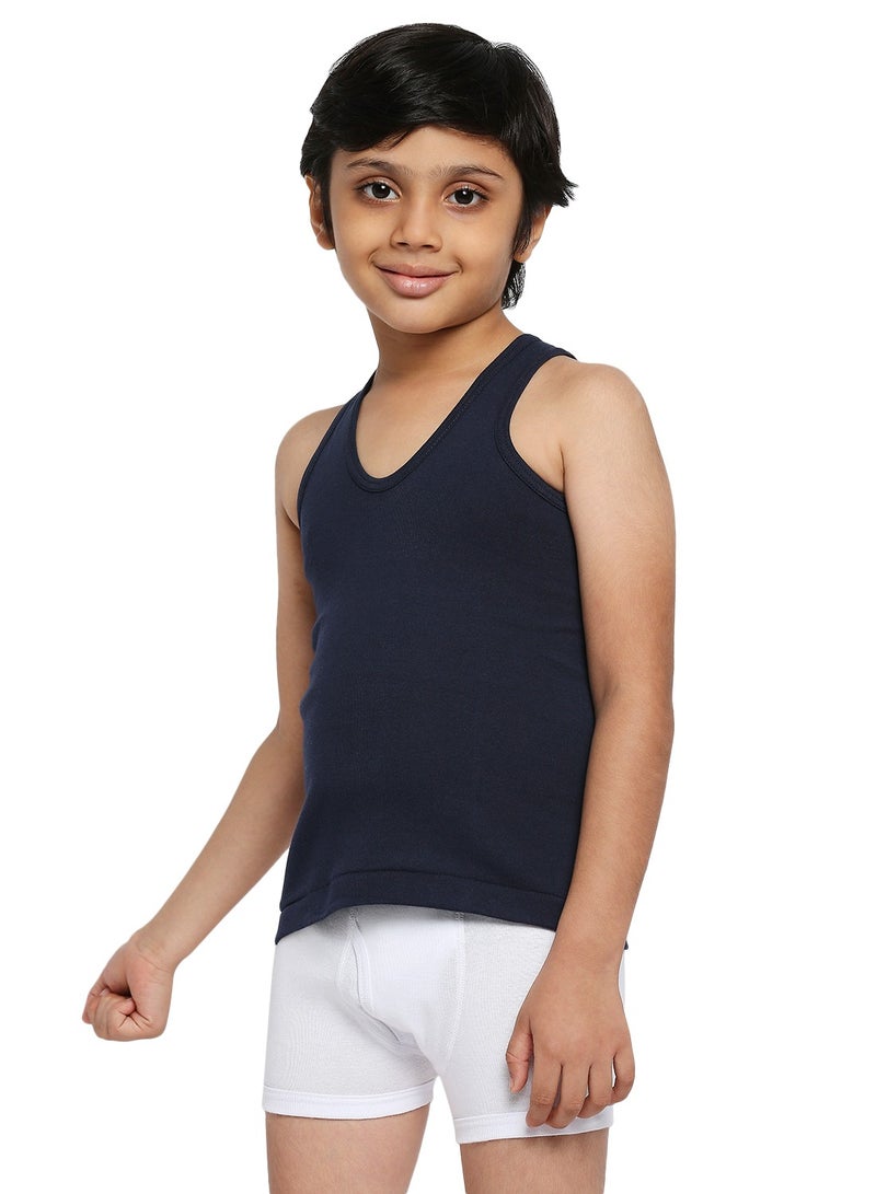 BOY'S COTTON VEST (PACK OF 3) - NAVY BLUE