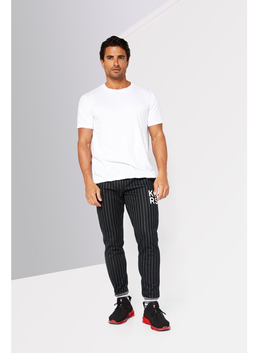 Men Regular Fit Stripe Jogger Pants, Black