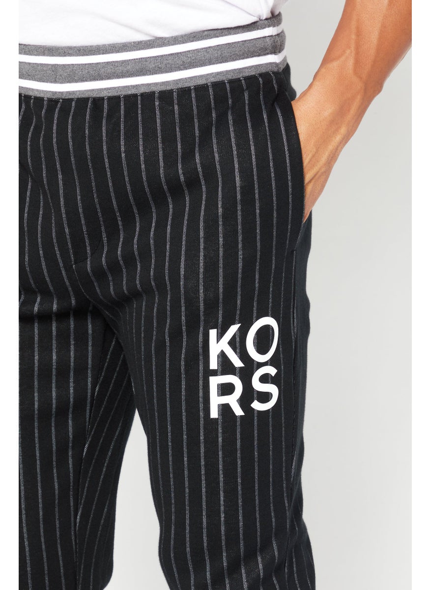 Men Regular Fit Stripe Jogger Pants, Black