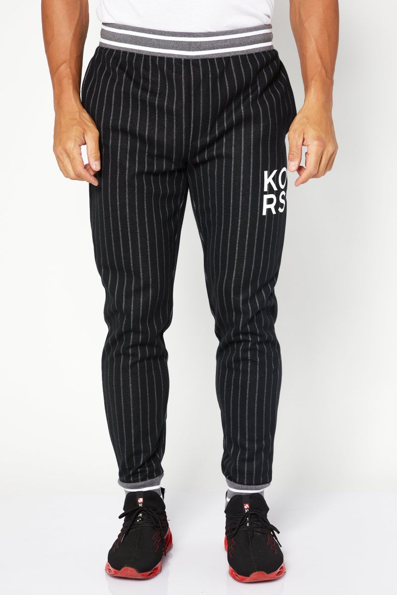 Men Regular Fit Stripe Jogger Pants, Black