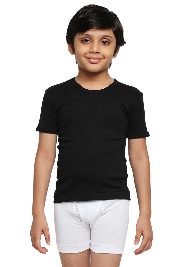 BOY'S COTTON ROUND NECK UNDERSHIRT (PACK OF 3) - BLACK