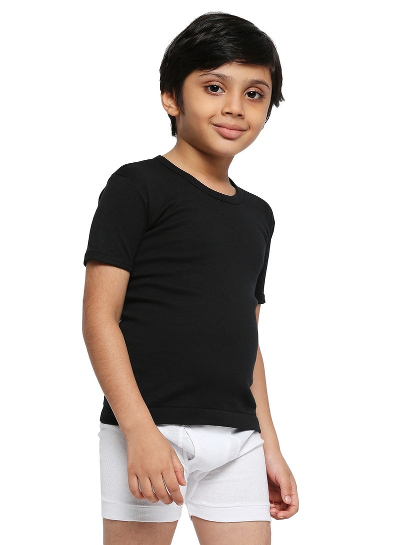 BOY'S COTTON ROUND NECK UNDERSHIRT (PACK OF 3) - BLACK