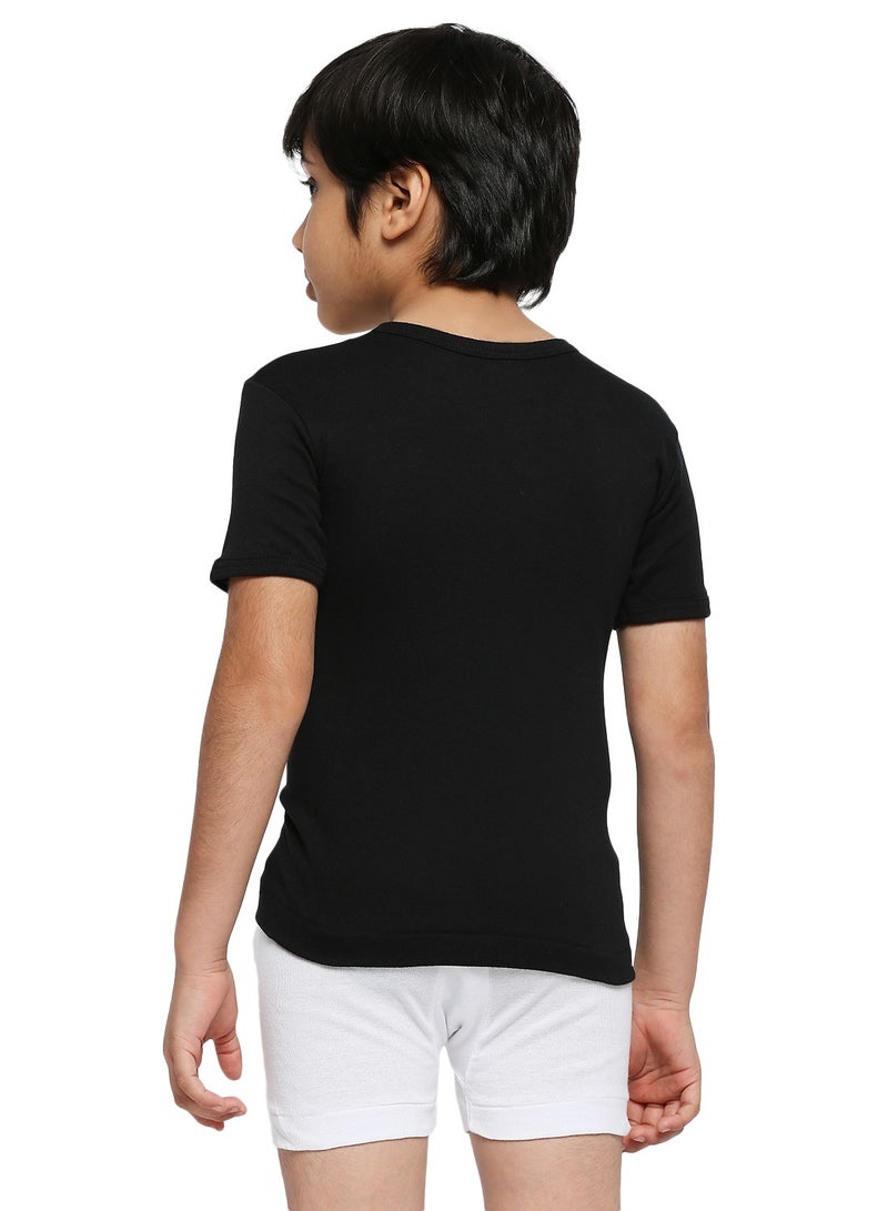 BOY'S COTTON ROUND NECK UNDERSHIRT (PACK OF 3) - BLACK