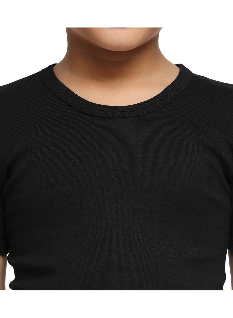 BOY'S COTTON ROUND NECK UNDERSHIRT (PACK OF 3) - BLACK