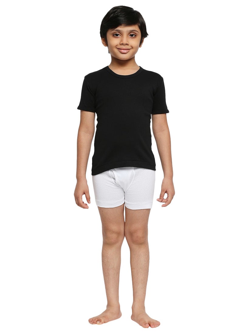 BOY'S COTTON ROUND NECK UNDERSHIRT (PACK OF 3) - BLACK