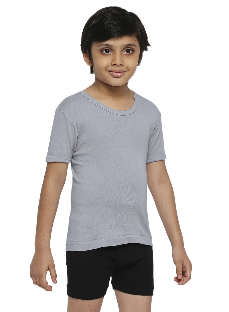 BOY'S COTTON ROUND NECK UNDERSHIRT (PACK OF 3) - DARK GREY