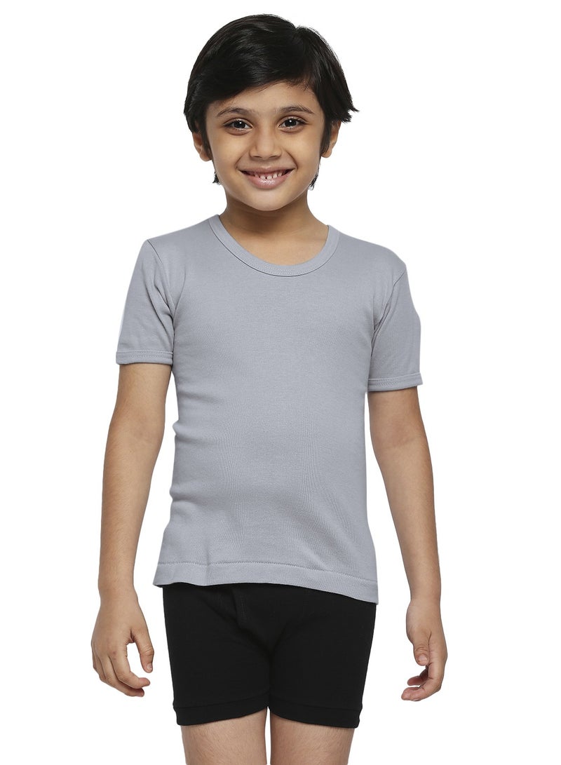 BOY'S COTTON ROUND NECK UNDERSHIRT (PACK OF 3) - DARK GREY