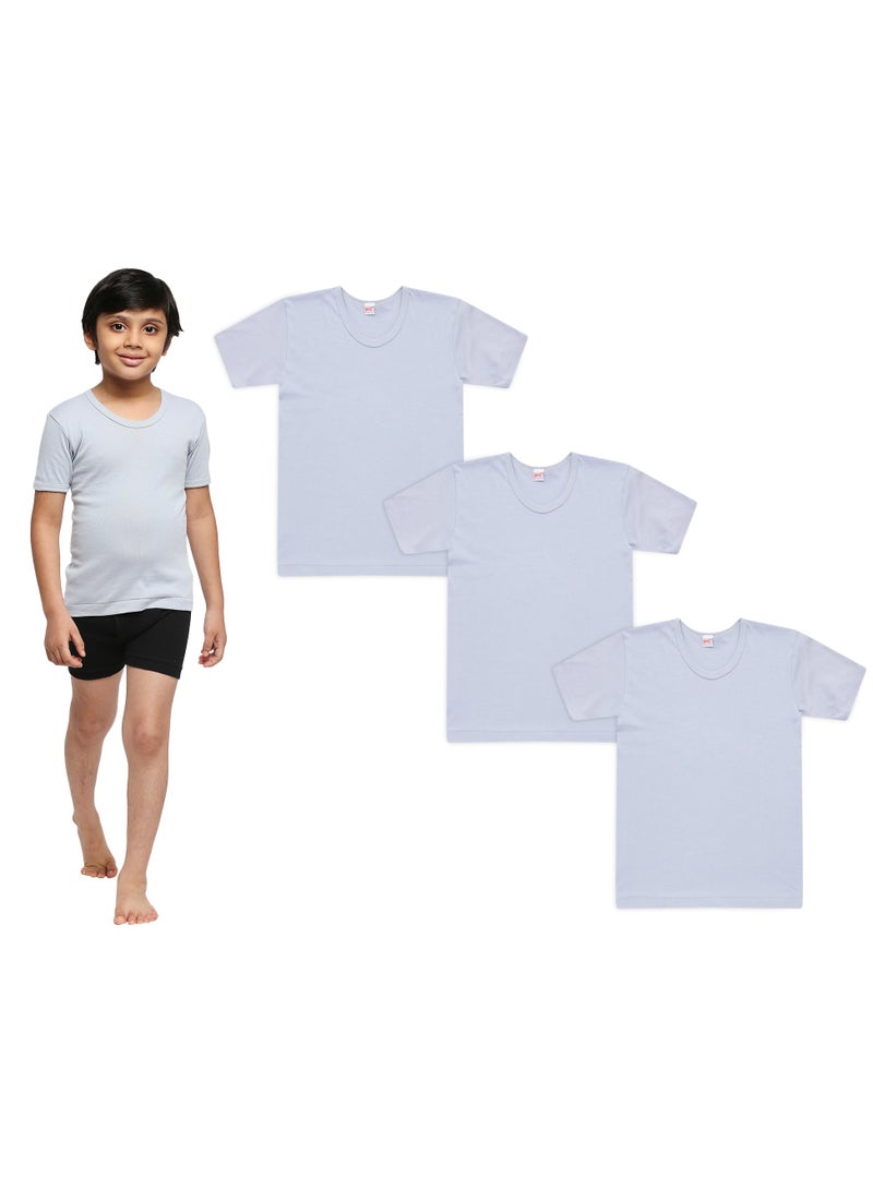 BOY'S COTTON ROUND NECK UNDERSHIRT (PACK OF 3) - LIGHT GREY