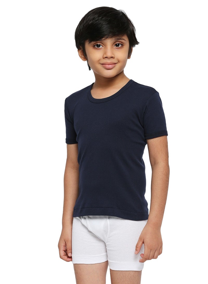 BOY'S COTTON ROUND NECK UNDERSHIRT (PACK OF 3) - NAVY BLUE