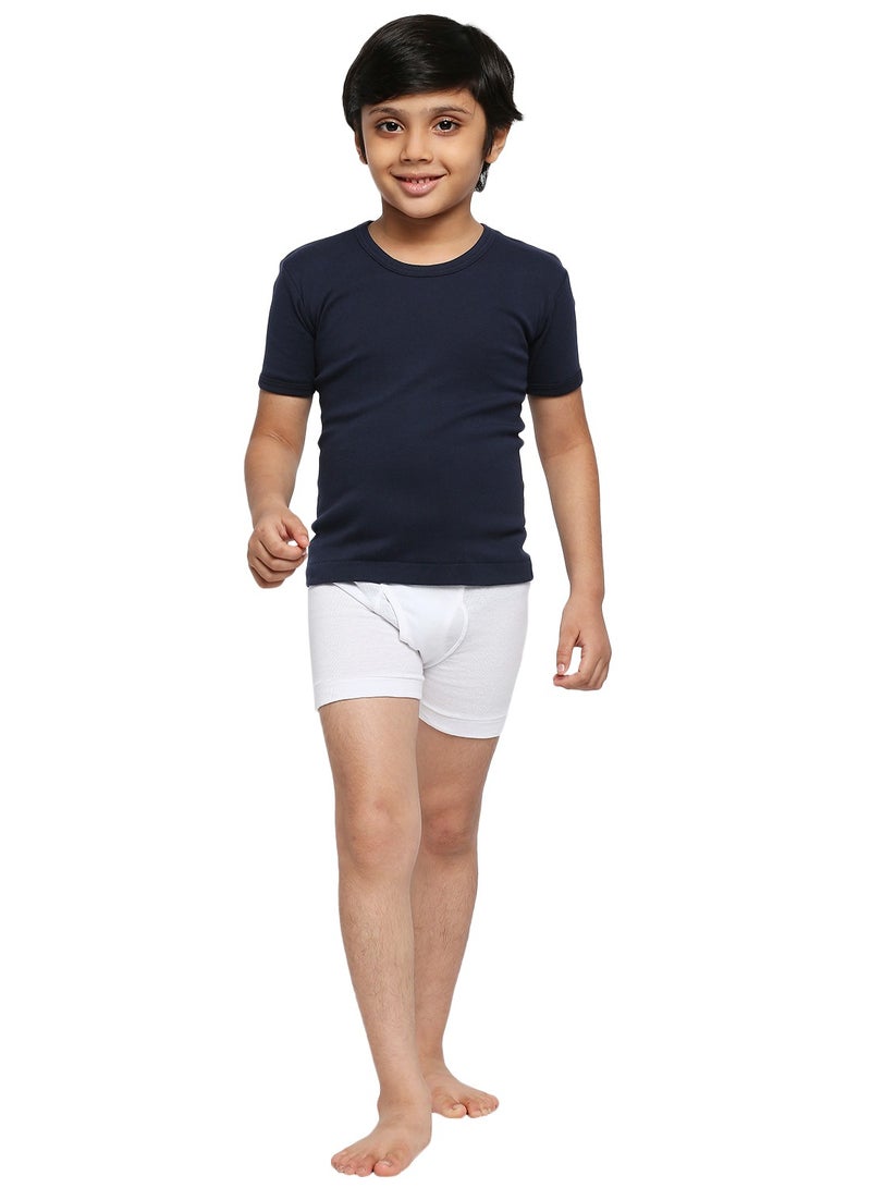 BOY'S COTTON ROUND NECK UNDERSHIRT (PACK OF 3) - NAVY BLUE