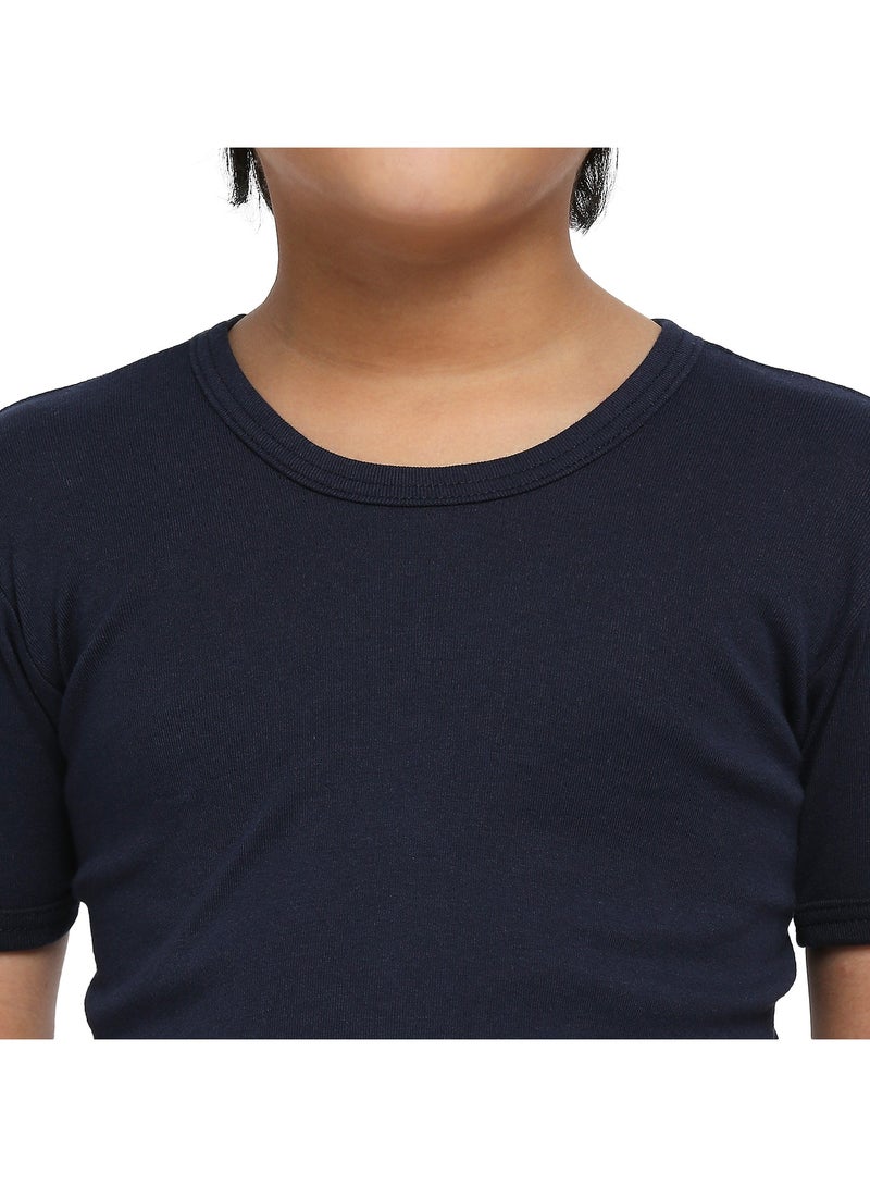 BOY'S COTTON ROUND NECK UNDERSHIRT (PACK OF 3) - NAVY BLUE