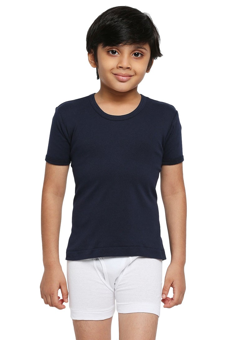 BOY'S COTTON ROUND NECK UNDERSHIRT (PACK OF 3) - NAVY BLUE